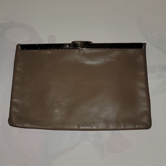 Etra Leather Clutch Handbag Vintage 1950s Taupe - Picture 2 of 7